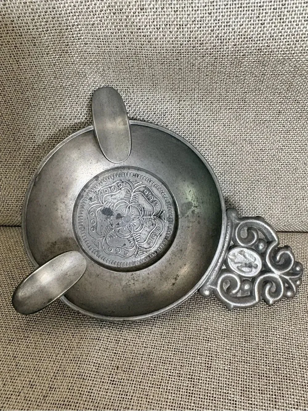 Vintage Rein Zinn German Pewter Tastevin Wine Taster Cigar Tray Angel Medallion